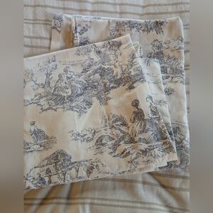 pair of cabbages & roses toile blue curtain panels cotton